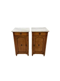 Two Arts & Crafts Art Nouveau Oak Nightstands or Bedside Tables, 1900s